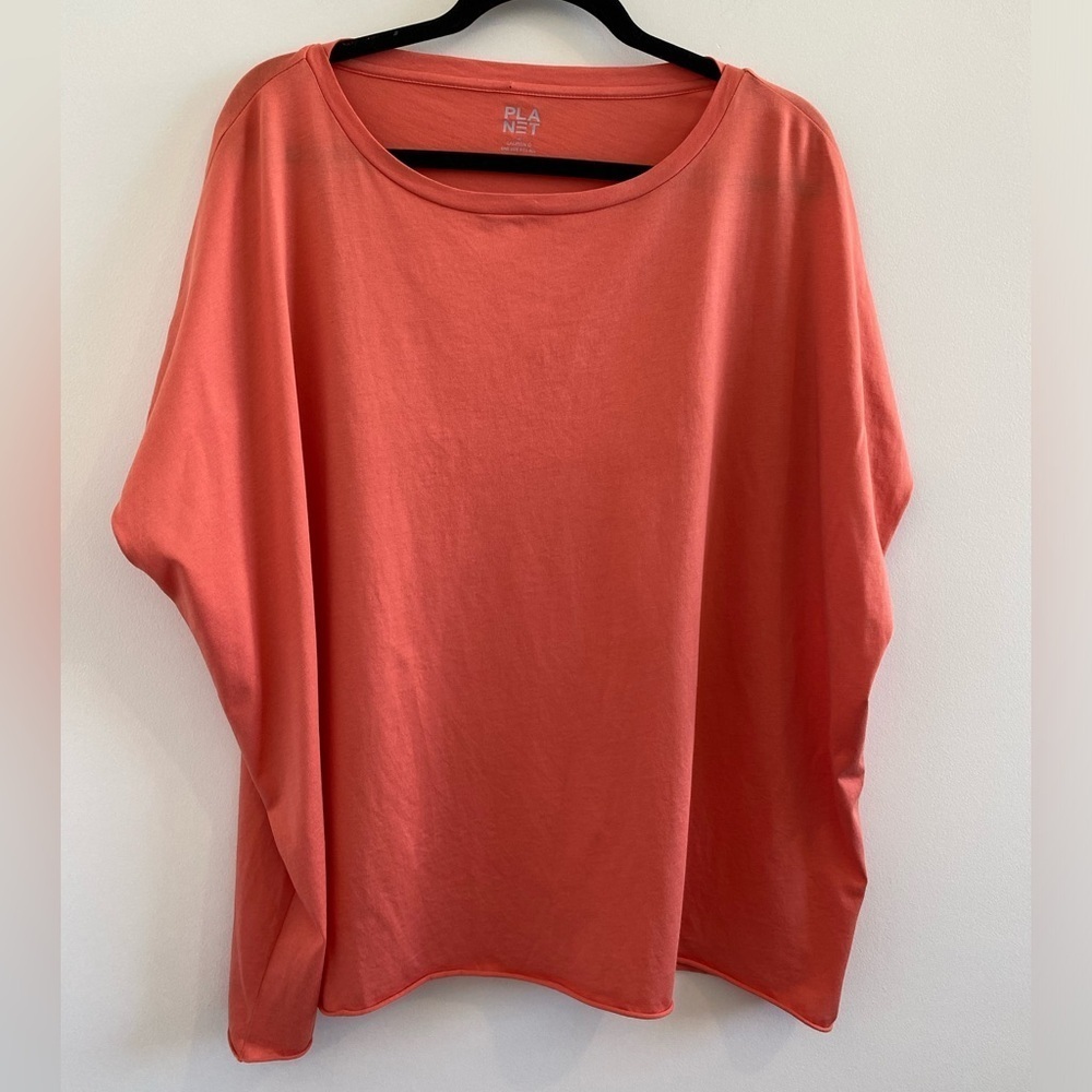 Planet By Lauren G Coral Boatneck Rolled Hem Summer T-Shirt One Size Fits All